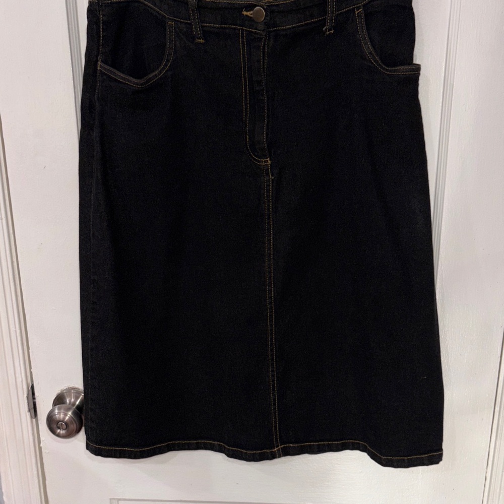 Blair Classic Black Midi Denim Skirt